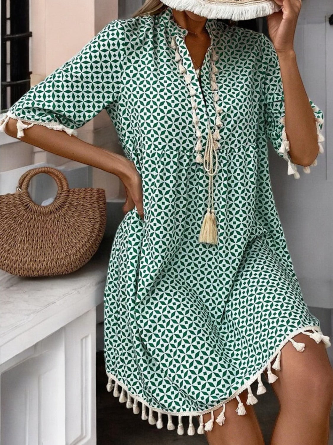 Boho Bliss Tassel Print Mini Dress