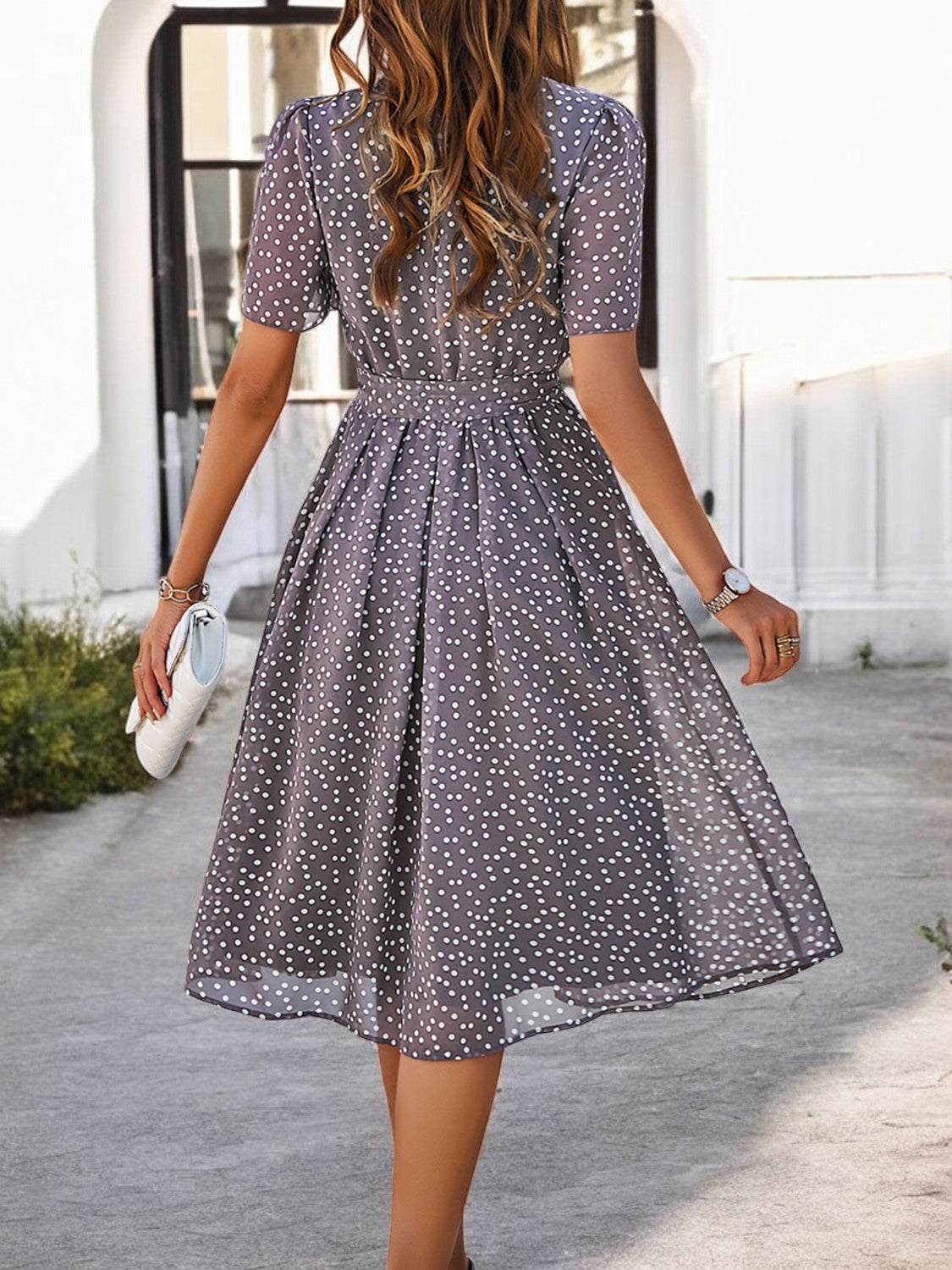 Printed Round Neck Short Sleeve Dress