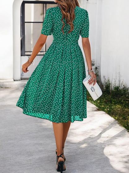 Printed Round Neck Short Sleeve Dress