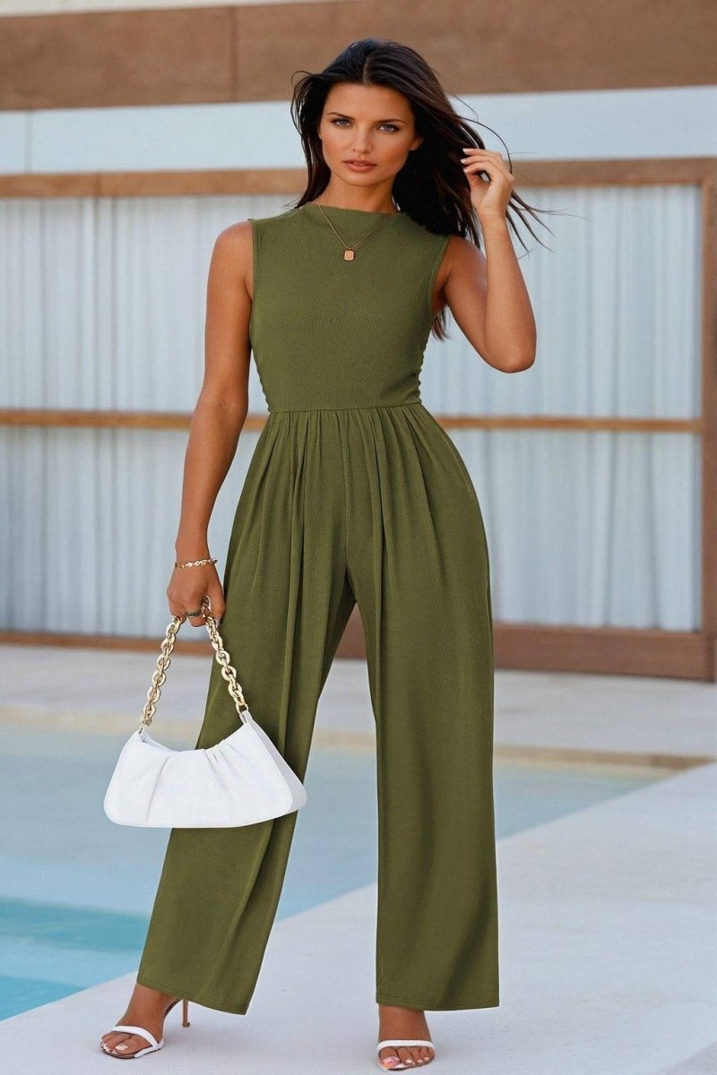 Chic Mock Neck Jumpsuit - FoxesFashion