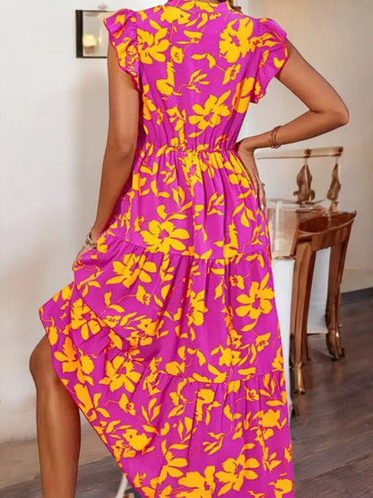 Ruffled Cap Sleeve Midi Dress - Elegant Summer Style