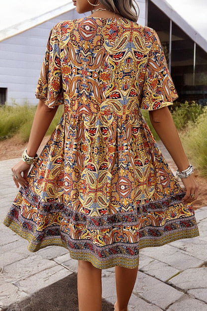 Breezy Bloom Printed V-Neck Mini Dress