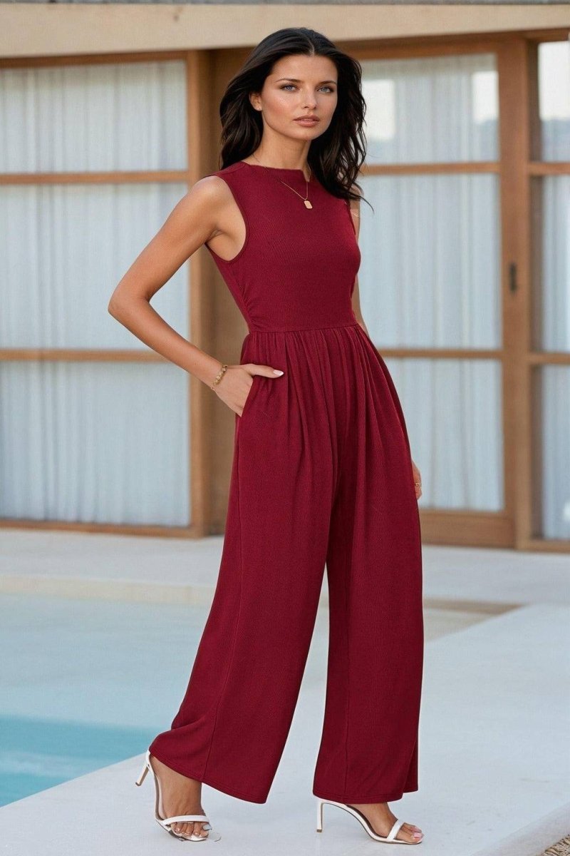 Chic Mock Neck Jumpsuit - FoxesFashion