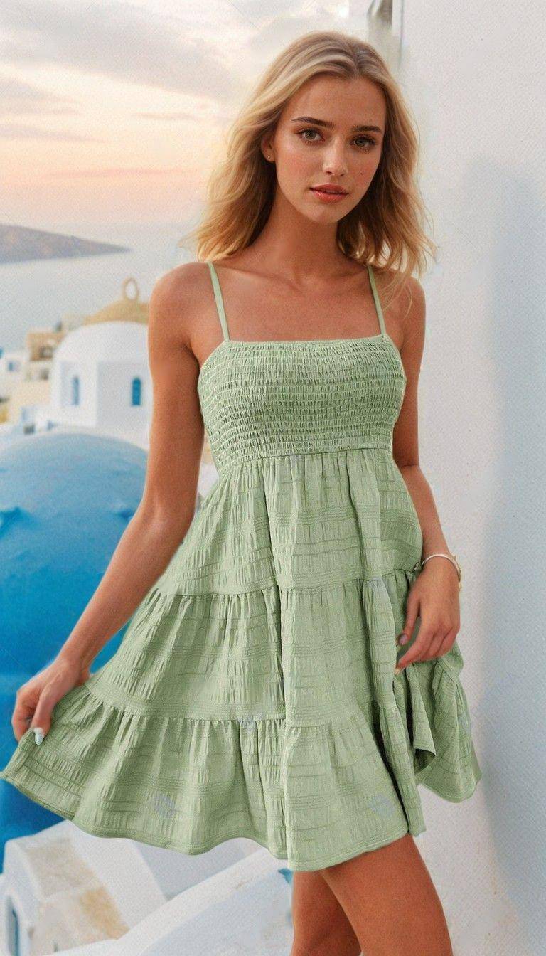 Smocked Square Neck Mini Dress – Summer Chic - FoxesFashion