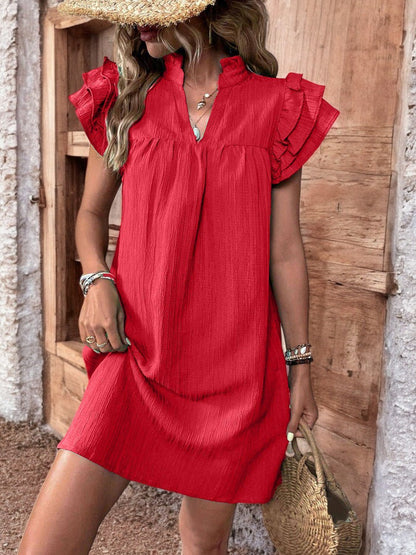 Flowy Cap Sleeve Mini Dress with Ruffle Detail