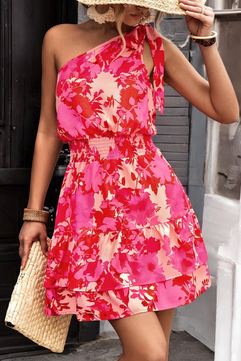 Summer Bloom One-Shoulder Smocked Dress