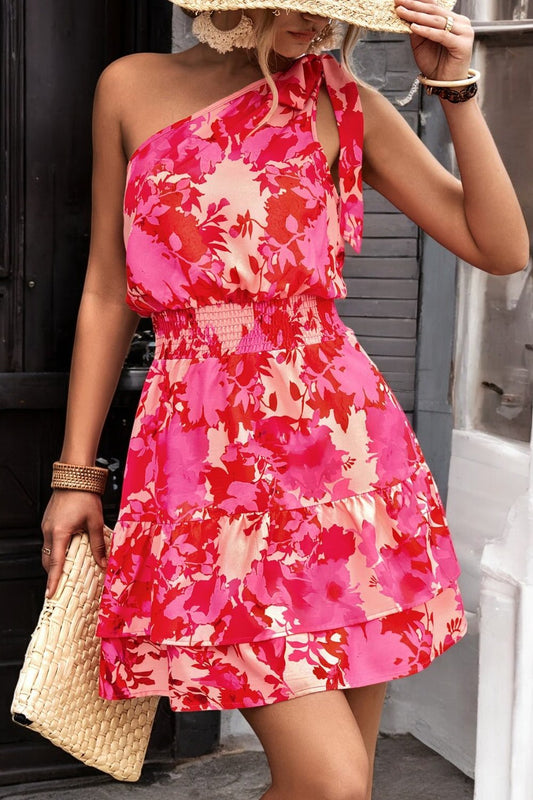 Summer Bloom One-Shoulder Smocked Dress