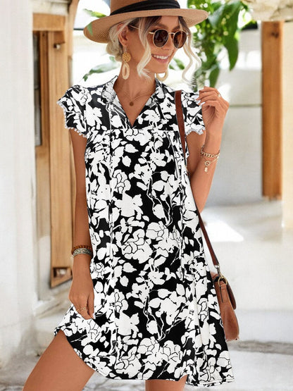 Chic Floral Tie Neck Summer Dress