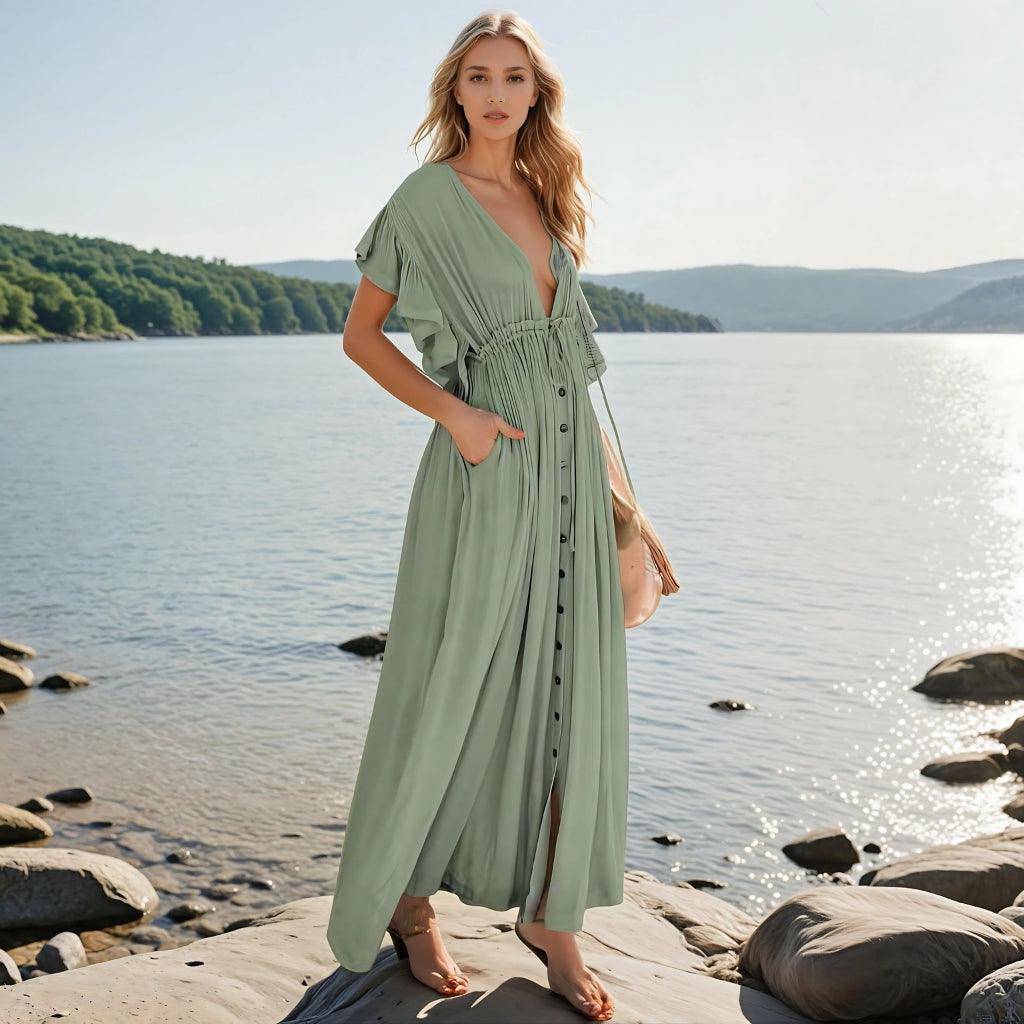 Sunlit Breeze Beach Cover-Up Dress - FoxesFashion