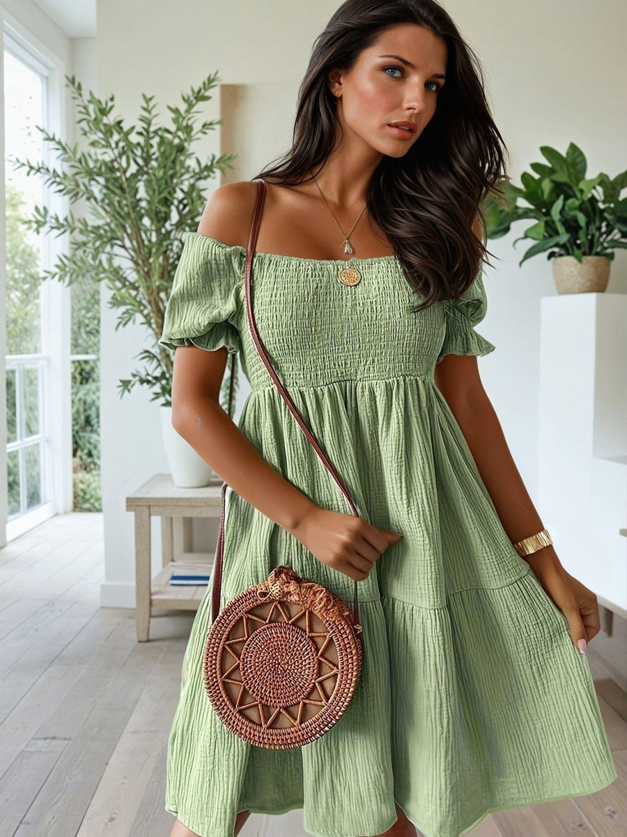 Ruffled Off-Shoulder Midi Dress - FoxesFashion