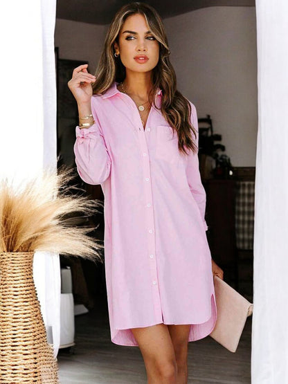 Chic Buttoned Collared Long Sleeve Shirt Dress