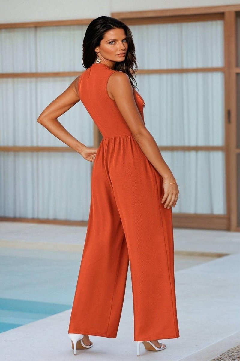 Chic Mock Neck Jumpsuit - FoxesFashion