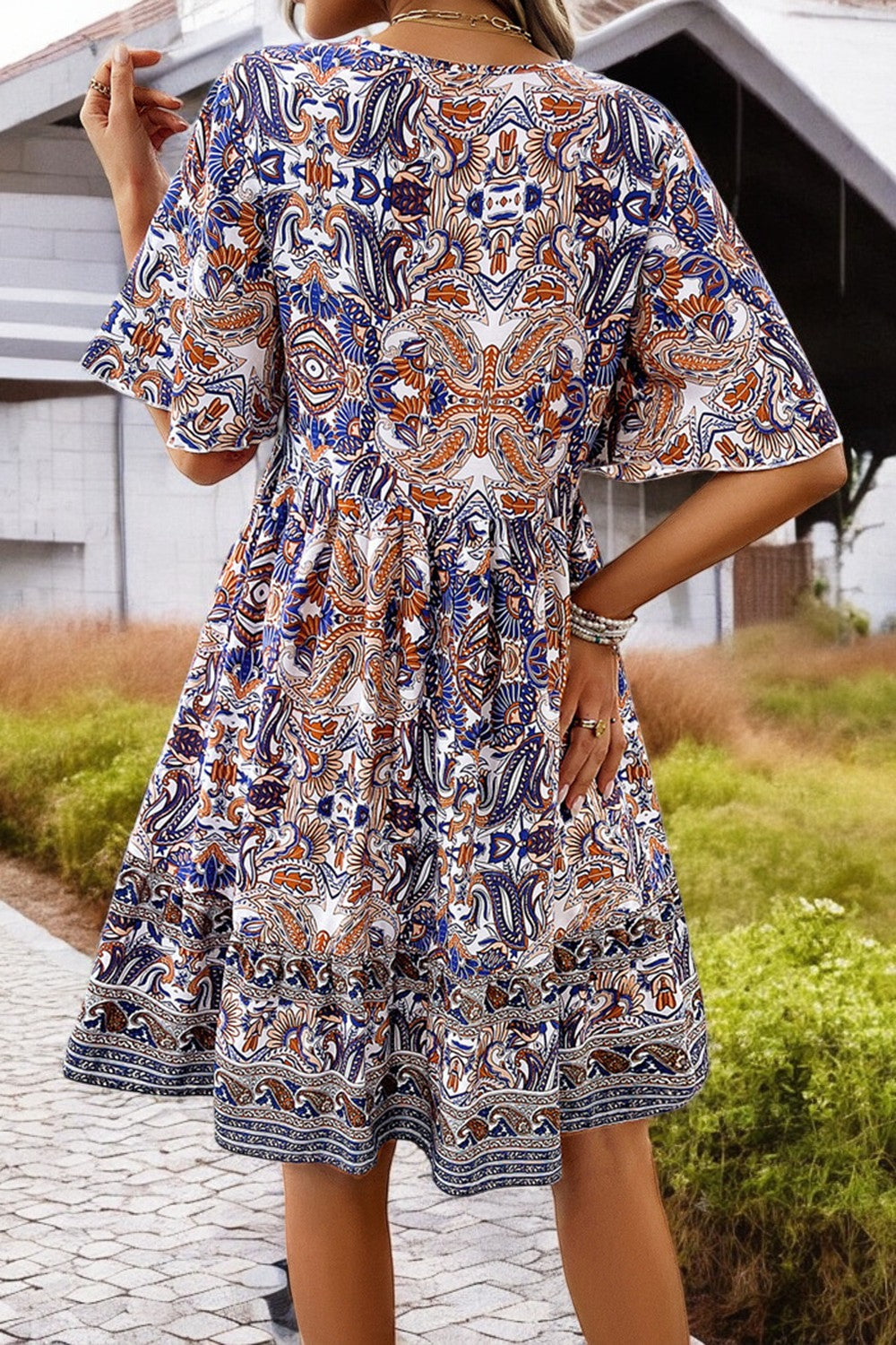 Breezy Bloom Printed V-Neck Mini Dress