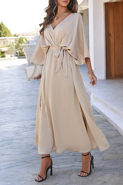 Coastal Charm Slit V-Neck Tied Sleeve Dress