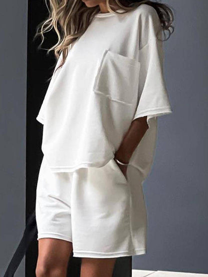 Chic Round Neck Half Sleeve Top and Shorts Set