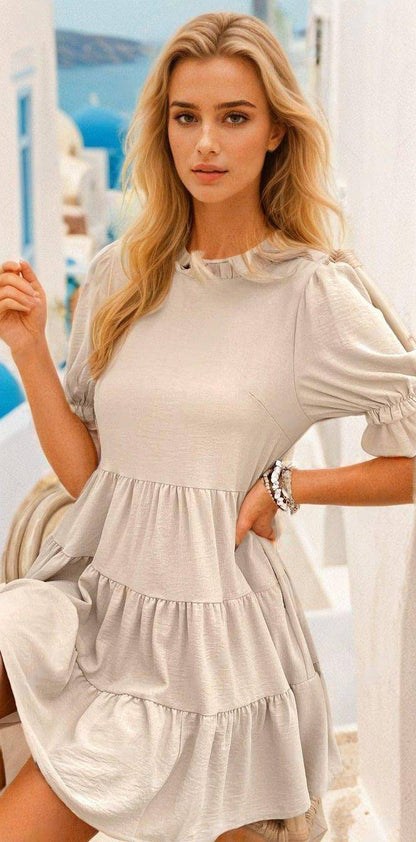 Tiered Puff Sleeve Dress – Summer Chic - FoxesFashion