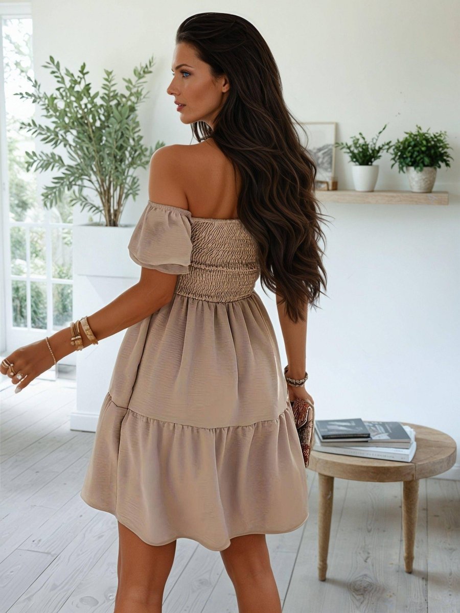 Ruffled Off-Shoulder Midi Dress - FoxesFashion