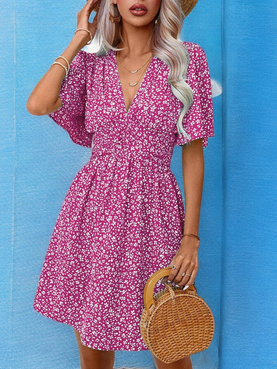 Floral V-Neck Mini Dress - Summer Chic