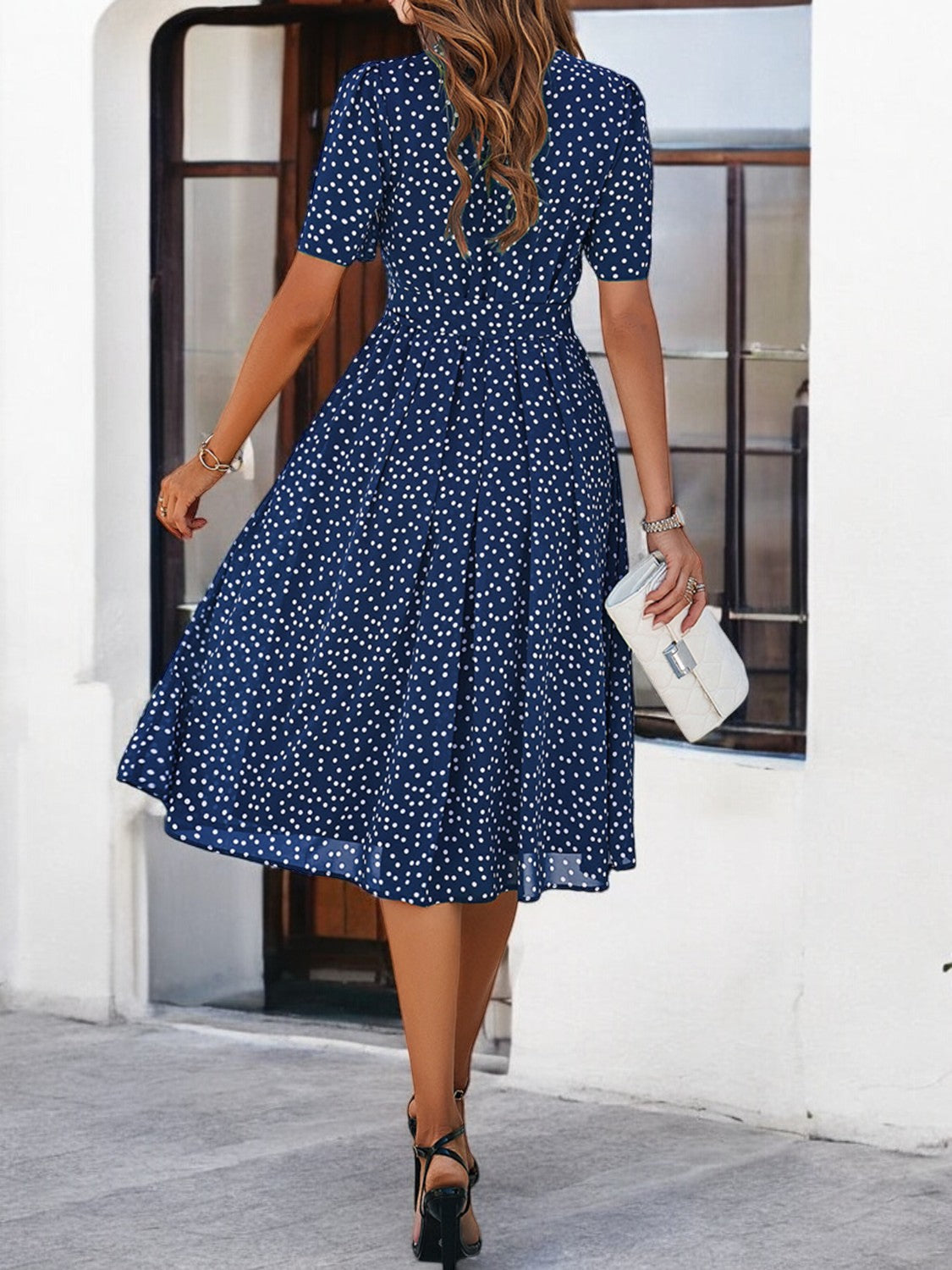 Printed Round Neck Short Sleeve Dress