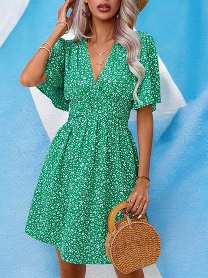 Floral V-Neck Mini Dress - Summer Chic