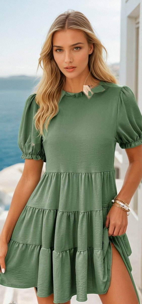 Tiered Puff Sleeve Dress – Summer Chic - FoxesFashion