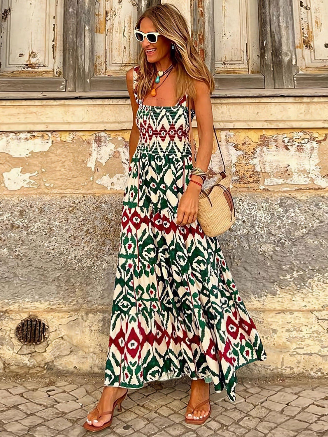 Boho Breeze Smocked Sleeveless Sundress - FoxesFashion