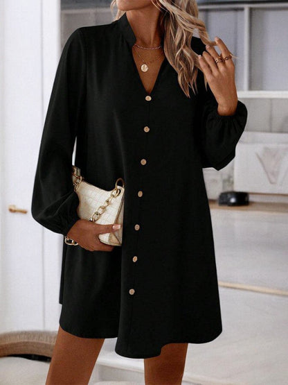 Chic Notched Long Sleeve Mini Dress