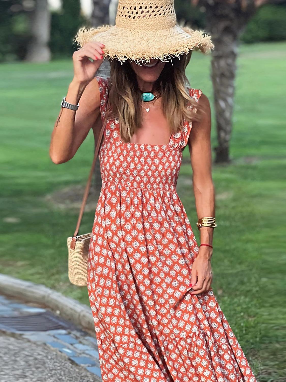 Boho Breeze Smocked Sleeveless Sundress - FoxesFashion