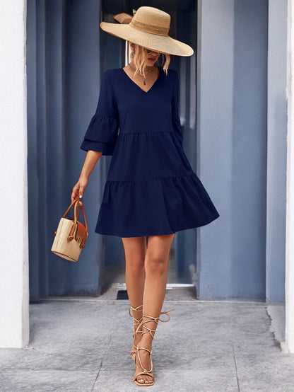 Flirty V-Neck Flare Sleeve Mini Dress