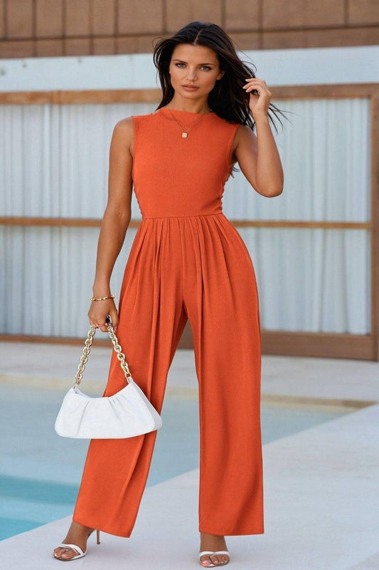 Chic Mock Neck Jumpsuit - FoxesFashion