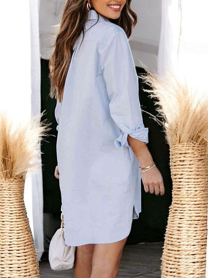 Chic Buttoned Collared Long Sleeve Shirt Dress