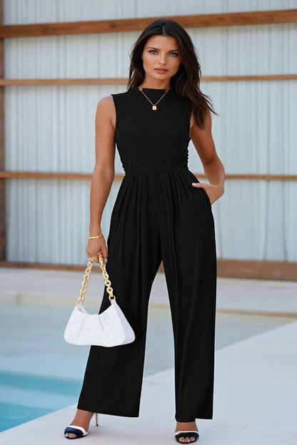 Chic Mock Neck Jumpsuit - FoxesFashion