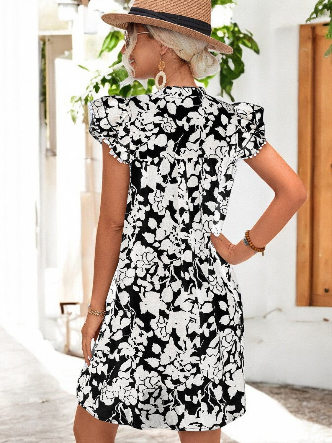 Chic Floral Tie Neck Summer Dress