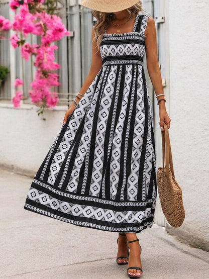 Summer Bloom Square Neck Printed Maxi Dress