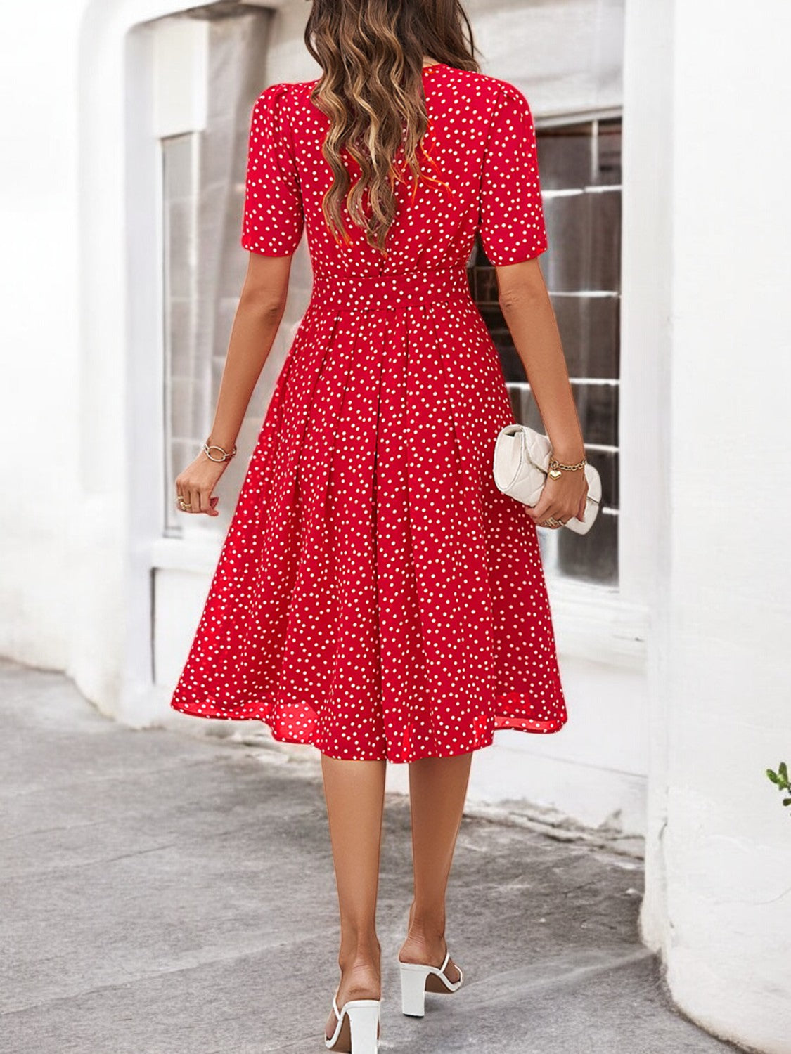 Printed Round Neck Short Sleeve Dress