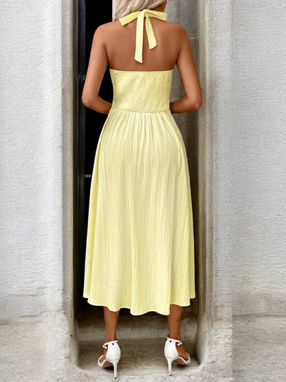 Sunlit Grace Halter Neck Midi Dress