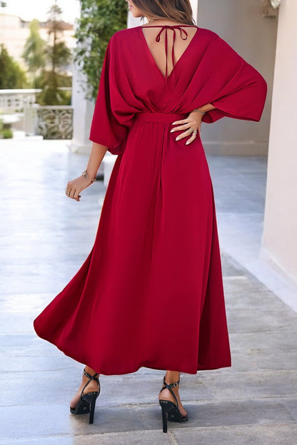 Coastal Charm Slit V-Neck Tied Sleeve Dress