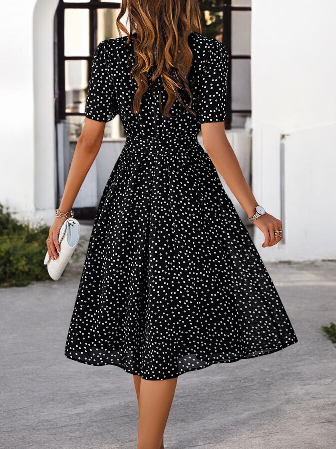 Printed Round Neck Short Sleeve Dress