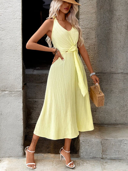 Sunlit Grace Halter Neck Midi Dress