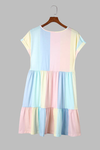 Sunny Vibes Color Block V-Neck Mini Dress - FoxesFashion