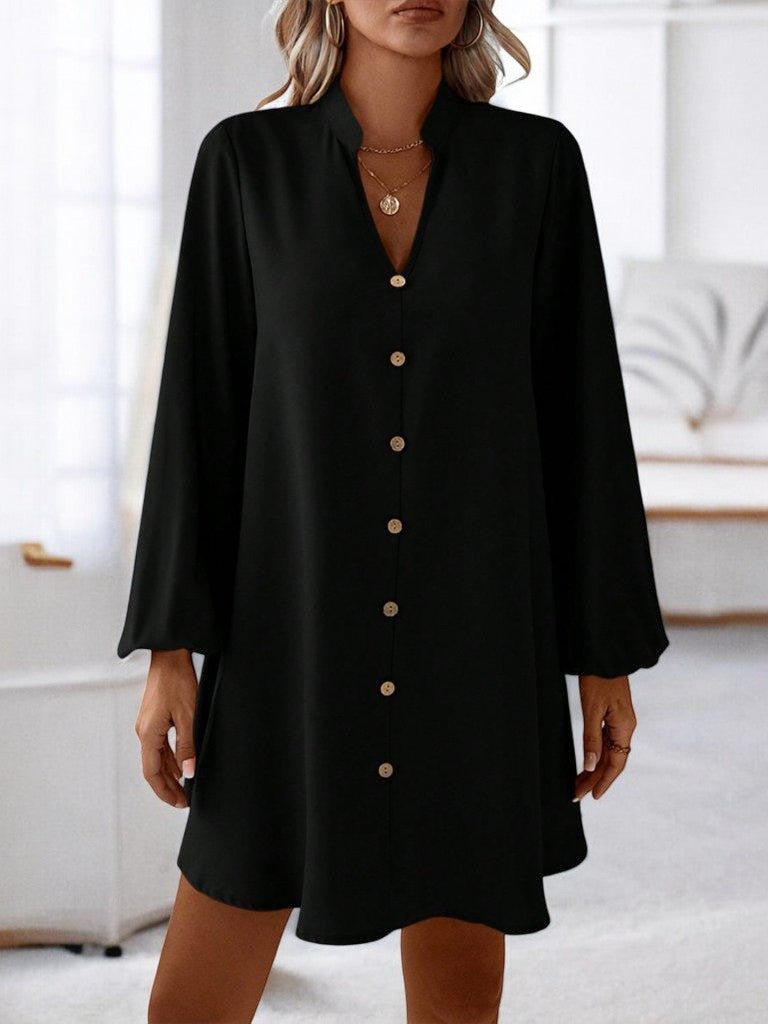 Chic Notched Long Sleeve Mini Dress