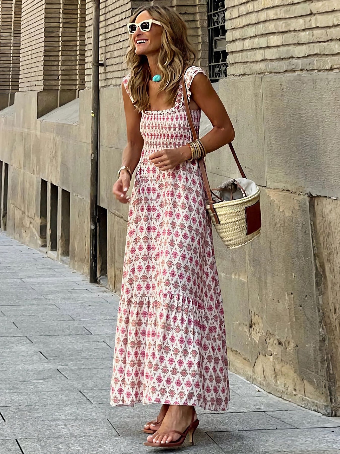 Boho Breeze Smocked Sleeveless Sundress - FoxesFashion