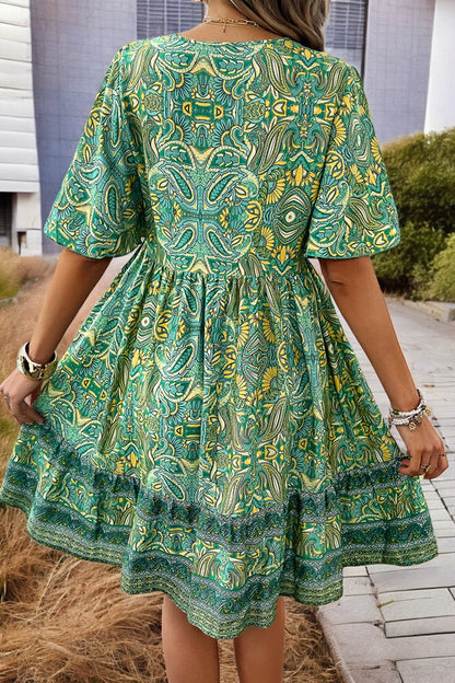 Breezy Bloom Printed V-Neck Mini Dress