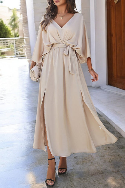 Coastal Charm Slit V-Neck Tied Sleeve Dress