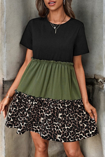 Wild Chic Leopard Print Round Neck Dress