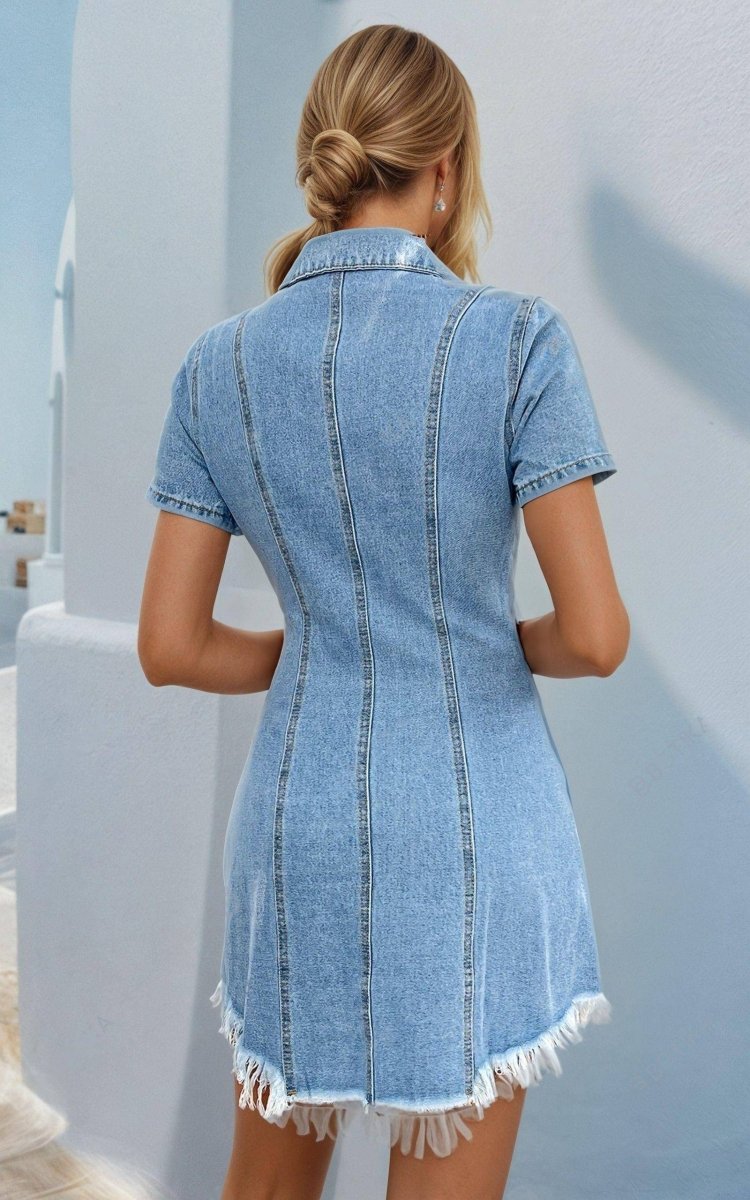 Denim Button-Up Dress – Casual Chic Look - FoxesFashion