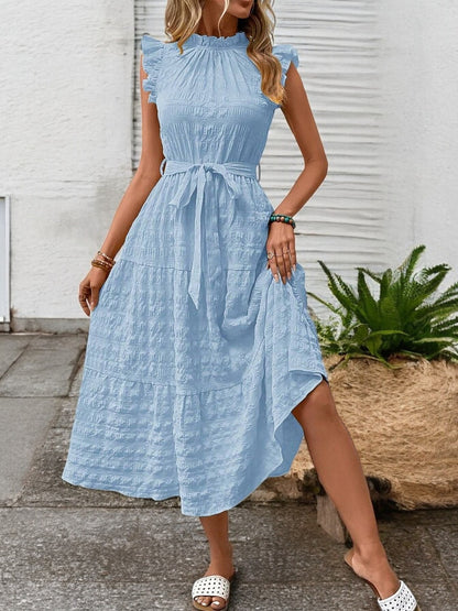 Sunny Charm Tied Ruffle Sleeve Midi Dress