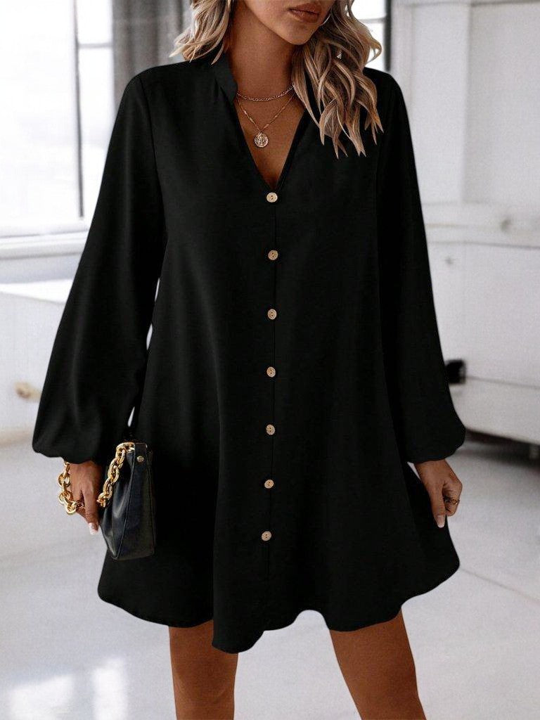 Chic Notched Long Sleeve Mini Dress