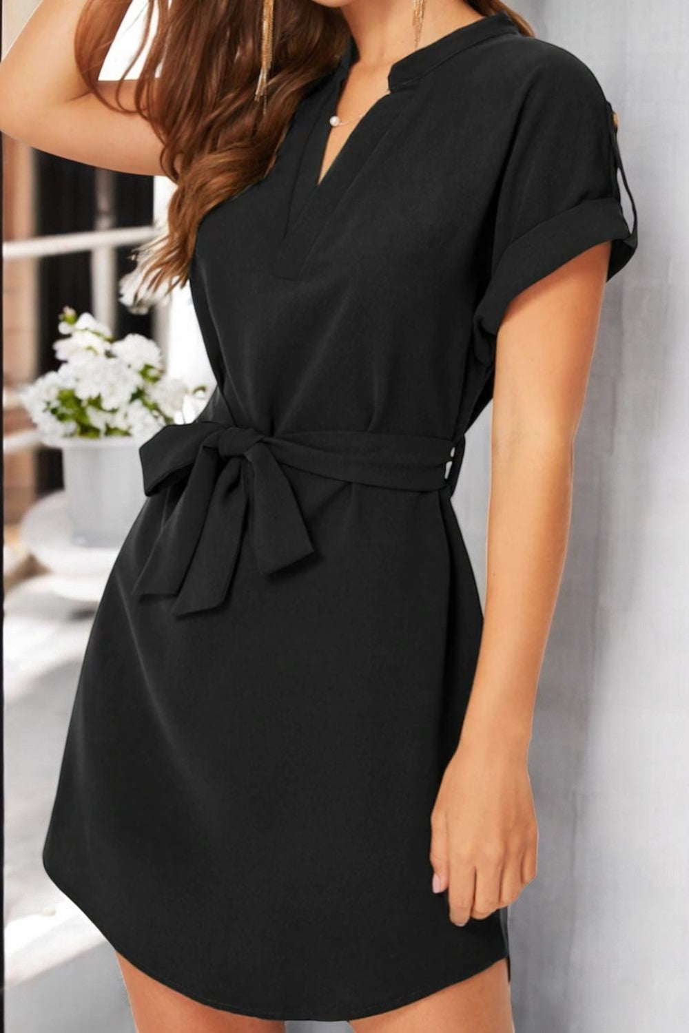 Summer Breeze Tied Notch Sleeve Dress