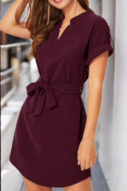 Summer Breeze Tied Notch Sleeve Dress